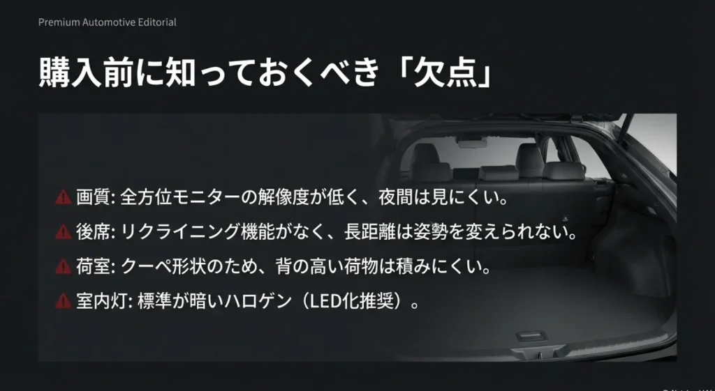購入前にチェックすべきフロンクスの欠点。全方位モニターの画質や後席・荷室の制限についてのまとめ