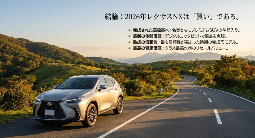 レクサスNX 2026年モデルの資産価値と完成度に関する結論