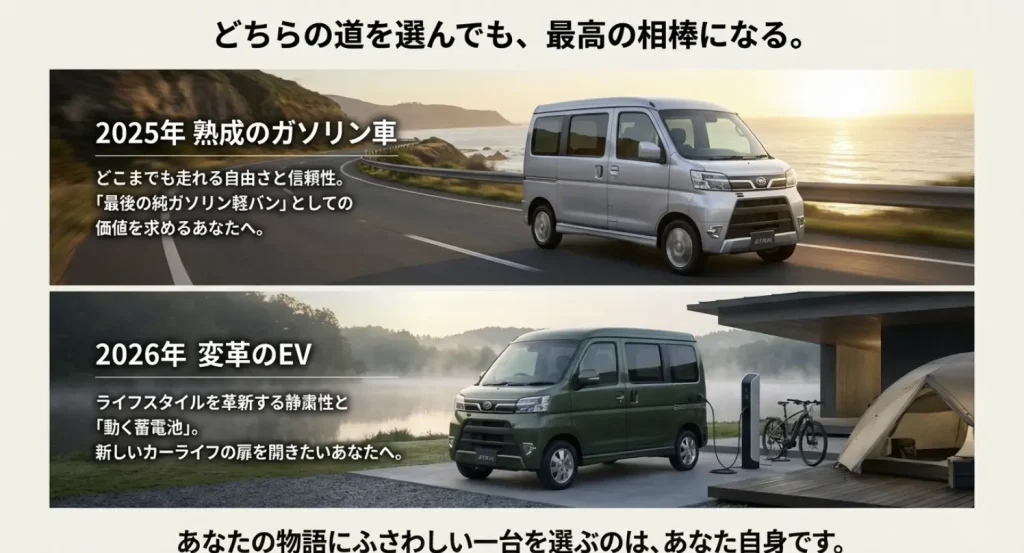  ガソリン車とEVそれぞれの価値を提案するアトレーのメッセージ