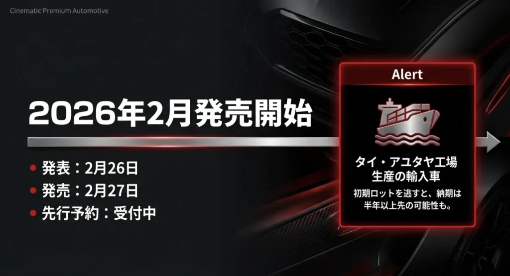 タイ生産・輸入となる新型CR-Vは初期ロットを逃すと納期が半年以上になる可能性があることを示す警告スライド