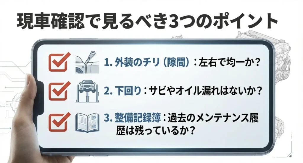 中古86の現車確認で見るべき3つのポイント(外装のチリ、下回り、整備記録簿)