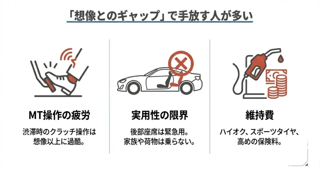 86購入後に想像とのギャップで手放す理由(MT操作の疲労、実用性の限界、維持費)